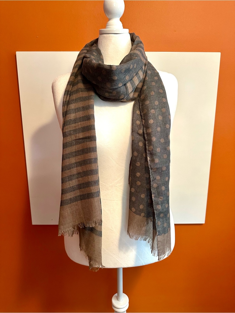 Lands' End Dual-Pattern Oversized Scarf Wrap - Stripes & Dots